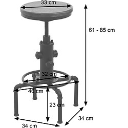 Decoshop26 Lot de 2 tabourets de bar chaise haute design industriel réglable en hauteur avec repose-pieds rotatif en acier et bois massif naturel TDB04086