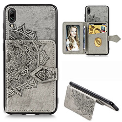 Wewoo Coque Pour Huawei Enjoy 9 Mandala Embossed Magnetic Cloth PU + TPU + PC Case with Holder & Card Slots & Wallet & Photo Frame & Strap Grey