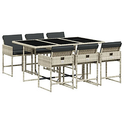 Maison Chic Ensemble à manger d'extérieur 7 pcs avec coussins,Salon de jardin,Mobilier de jardin gris clair rotin -GKD768752