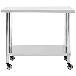 Helloshop26 Table de travail de cuisine avec roues 100 x 30 x 85 cm acier inoxydable 02_0001910