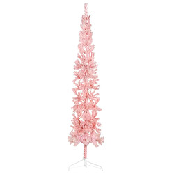 vidaXL Demi sapin de Noël artificiel mince avec support Rose 240 cm