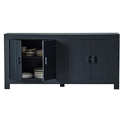 Acheter Pegane Buffet de 4 portes en pin massif coloris noir mat - Hauteur 85 x Longueur 177 cm x Profondeur 46 cm