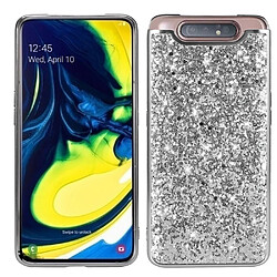 Coque en TPU cadre paillettes scintillantes argent pour votre Samsung Galaxy A80/A90