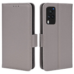 Etui en PU texture litchi, fermoir magnétique avec support, gris pour votre Vivo X60 Pro 5G (Global)/X60 5G