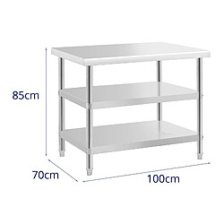 Helloshop26 Table de travail inox - 100 x 70 x 5 cm - 190 kg - 2 tablettes 14_0007330 pas cher