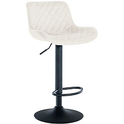 Decoshop26 Tabouret de bar x1 assise avec coutures décoratives losange en velours crème et pieds en métal noir 10_0005227