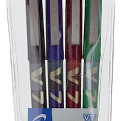 Stylo roller Pilot Hi-tecpoint V7 couleurs assorties 0,7 mm - Pochette de 4