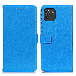 Etui en PU texture litchi, fermeture magnétique bleu pour votre Samsung Galaxy A03 (164.2 x 75.9 x 9.1mm)