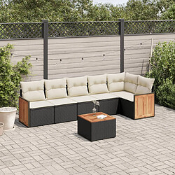 vidaXL Salon de jardin 7 pcs avec coussins noir résine tressée