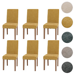 Mendler Lot de 6 chaises de salle à manger Littau, chaise de cuisine à dossier haut, tissu/textile chenille bois ~ jaune, pieds couleur naturelle