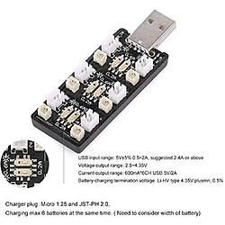 1 Pièce 1S LiPo Chargeur De Batterie USB 3.8V / 4.35V 6 Canaux Chargeur LiSV 1S Petit Minuscule Whoop Blade Inductrix Micro JST 1.25 JST-PH 2.0 mCX mCPX pas cher