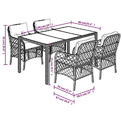 vidaXL Ensemble à manger de jardin coussins 5pcs Noir Résine tressée pas cher