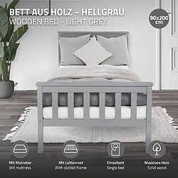 ML-Design Lit d'enfants simple bois de pin gris clair sommier à lattes + matelas 90x200 cm