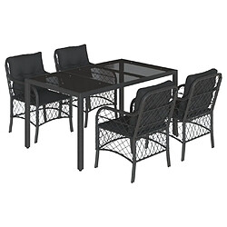 vidaXL Ensemble à manger de jardin coussins 5pcs Noir Résine tressée