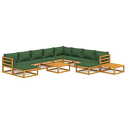 Maison Chic Salon de jardin 12pcs + coussins - Mobilier/Meubles de jardin - Table et chaises d'extérieur vert bois massif -MN16218