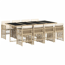 vidaXL Ensemble à manger de jardin et coussins 9 pcs beige Poly rotin