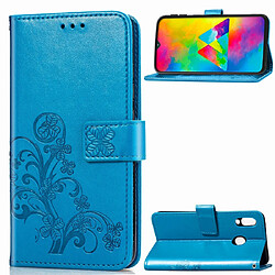 Wewoo Housse Coque Étui en cuir à Motif fleurs pressées Lucky Clover pour Galaxy M20avec porte-cartes et & Portefeuille et dragonne Bleu