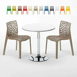 Grand Soleil Table Ronde et 2 Chaises Colorées Set In