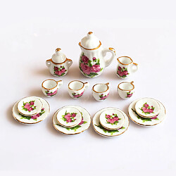 Acheter 15Pieces 1/12 Dollhouse Miniature Dining Ware Set De Thé En Porcelaine à Fleurs Roses