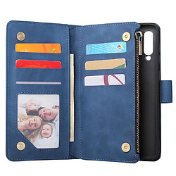 Wewoo Housse Coque Etui à rabat horizontal multifonctionnel rétro pour Galaxy A50 avec fente carte & porte-cartes et portefeuille fermeture à glissière et cadre photo et lanière bleu pas cher