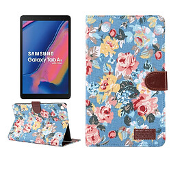 Wewoo Housse Coque Étui de protection en cuir à rabat horizontal pour PC avec texture chiffon floral Galaxy Tab A 8 2019 P200 / P205avec support et logements cartesportefeuille et cadre photo Bleu