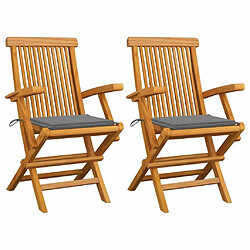 Maison Chic Lot de 2 Chaises de jardin,Fauteuil d'extérieur avec coussins gris Bois de teck massif -MN18725