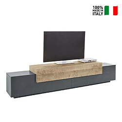 Ahd Amazing Home Design Meuble TV design moderne 240cm gris et bois Corona Low Hound