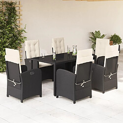 vidaXL Ensemble à manger de jardin coussins 7pcs Noir Résine tressée