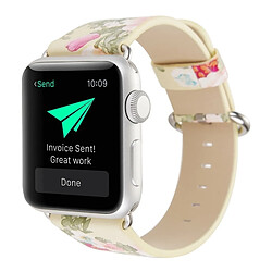 Acheter Wewoo Bracelet jaune pour Apple Watch Série 3 & 2 & 1 38mm Nouveau Style Chinois Encre Floral Motif Véritable En Cuir Montre-Bracelet Bande