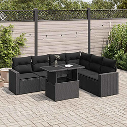 vidaXL Salon de jardin 7 pcs avec coussins noir résine tressée