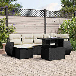 vidaXL Salon de jardin 7 pcs avec coussins noir résine tressée