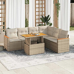 vidaXL Salon de jardin avec coussins 7 pcs beige résine tressée acacia