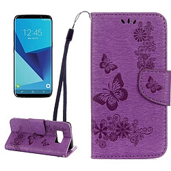 Wewoo Housse Étui Violet pour Samsung Galaxy S8 Papillons Gaufrage en cuir flip horizontale avec support & Slots de cartes Portefeuille & Longe