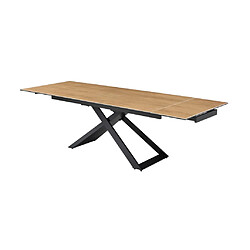 Vente-Unique Table à manger extensible 6 à 10 personnes en céramique, verre trempé et métal - Naturel clair et Noir - XERENA de Maison Céphy pas cher