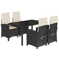 vidaXL Ensemble à manger de jardin coussins 5pcs Noir Résine tressée