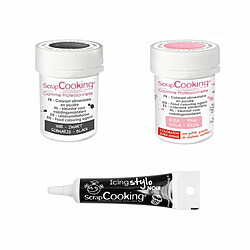 Scrapcooking 2 colorants alimentaires noir-rose poudré + Stylo glaçage noir