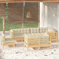 vidaXL Salon de jardin 8 pcs avec coussins crème Bois de pin massif