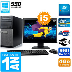 PC Tour DELL 7010 Ecran 22" Core I5-3470 RAM 4Go Disque 960 Go SSD Wifi W7 - Occasion