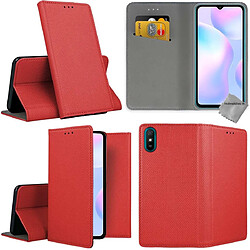 Htdmobiles Housse etui portefeuille avec coque intérieure en silicone pour Xiaomi Redmi 9A + film ecran - ROUGE MAGNET