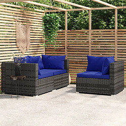 vidaXL Salon de jardin 3 pcs avec coussins Gris Résine tressée