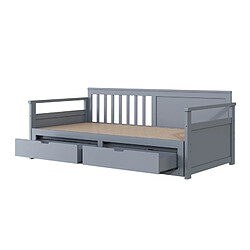 LBF Lit gigogne 90/180x190, Lit de repos multifonctionnel 2 en 1, en pin, avec 2 tiroirs, gris pas cher