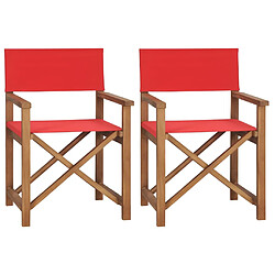 vidaXL Chaises de metteur en scène lot de 2 Bois de teck massif Rouge