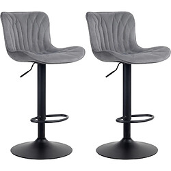 Decoshop26 Lot de 2 tabourets de bar chaises hautes avec coutures décoratives en tissu velours gris pieds en métal noir 10_0004330