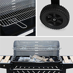 Barbecue charbon Alfred noir et gris, cuve émaillée, tablettes latérales bois, hauteur de grille ajustable | sweeek pas cher