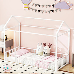 KOMHTOM Lit d'enfant Rose 140 x 200 lit en métal cadre de lit familial avec clôture pour enfants,adolescents,filles, garçons