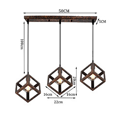 Stoex Lustre Creative Cube Plafonnier Antique À 3 Lumières Suspension Luminaire Rétro en Métal, Pour Bureau, Chambre À Coucher, Cuisine, Salon pas cher