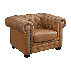 Avis Vente-Unique Fauteuil chesterfield BRENTON 100% cuir de buffle premium - Caramel vintage