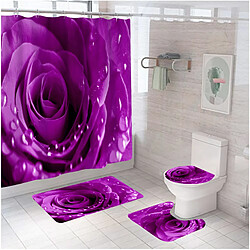 Universal Set de 4 rideaux de salle de bains rose, fleurs naturelles, rideaux de douche en polyester imperméable, coussin de toilette, set de couvertures de douche antidérapante |