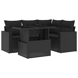 vidaXL Salon de jardin 5 pcs avec coussins noir résine tressée