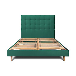 Sommeil de plomb Lit 135x190cm avec tête de lit capitonnée velours et sommier kit vert - Hauteur totale : 29cm